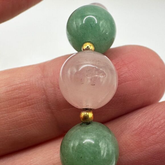 ~17.75" Signed Lee Sands, Jade and Rose quartz with MoP hummingbird necklace! - Picture 3 of 15